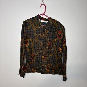 Vintage JH Collectibles Wool Blend Equestrian Print Long Sleeve Blouse Size 14W